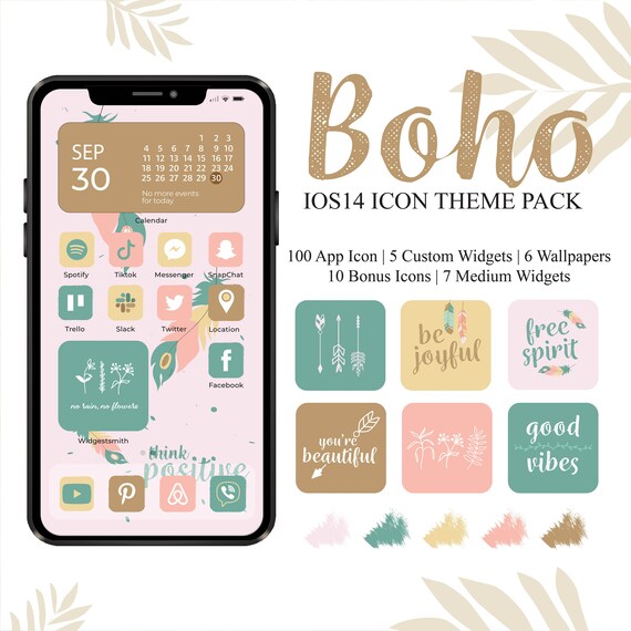 Spring Boho Ios14 App Icon Pack Aesthetic Kit for Homescreen | Etsy