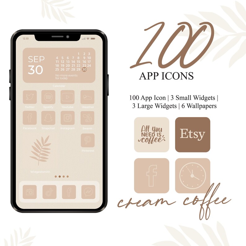 Aesthetic Kit For Homescreen With Widgets Wallpapers Beige Cream Coffee Boho Ios14 App Icon Pack Decals Skins Electronics Accessories