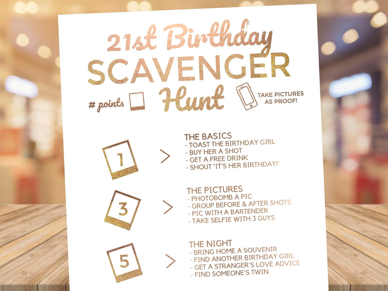 21st Birthday Scavenger Hunt Phone Game Rose Gold Printable - Etsy