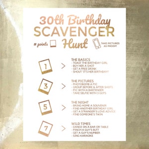 30th Birthday Drinking Game Printable | Digital file birthday scavenger hunt, customized