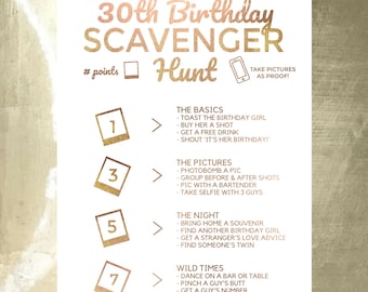 30th Birthday Drinking Game Printable | Digital file birthday scavenger hunt, customized