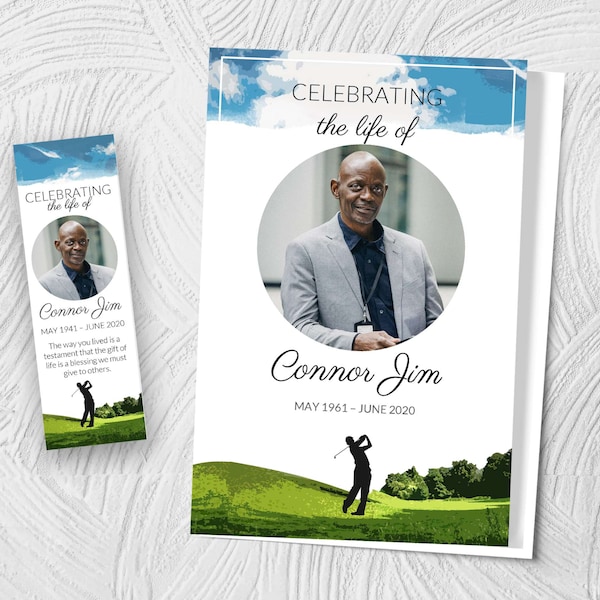 Golf 8 Page Printable Obituary Template, Funeral Program for Man, Word and Google Docs download