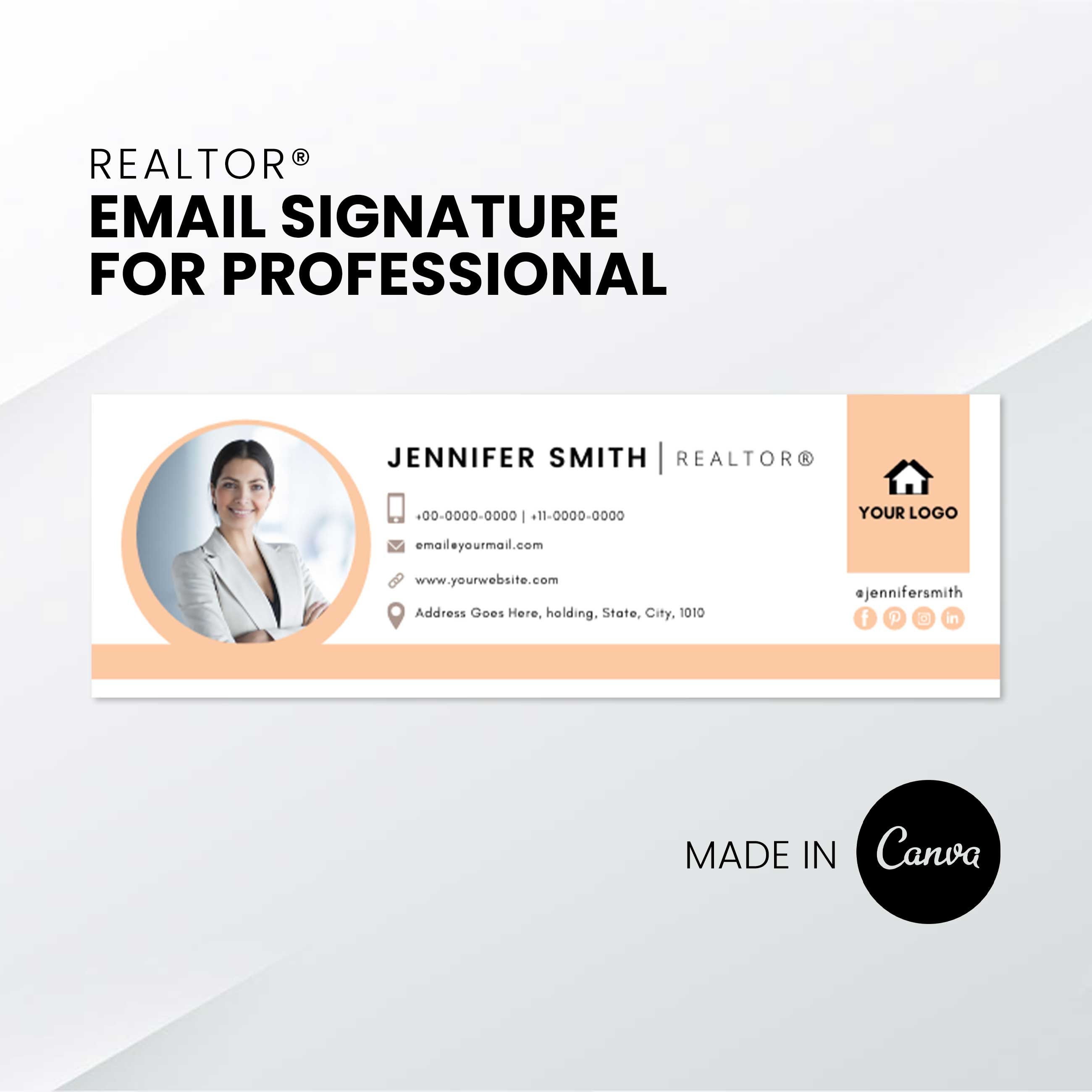 Realtor Email Signature Template for Canva, Simple neutral real estate branding and marketing