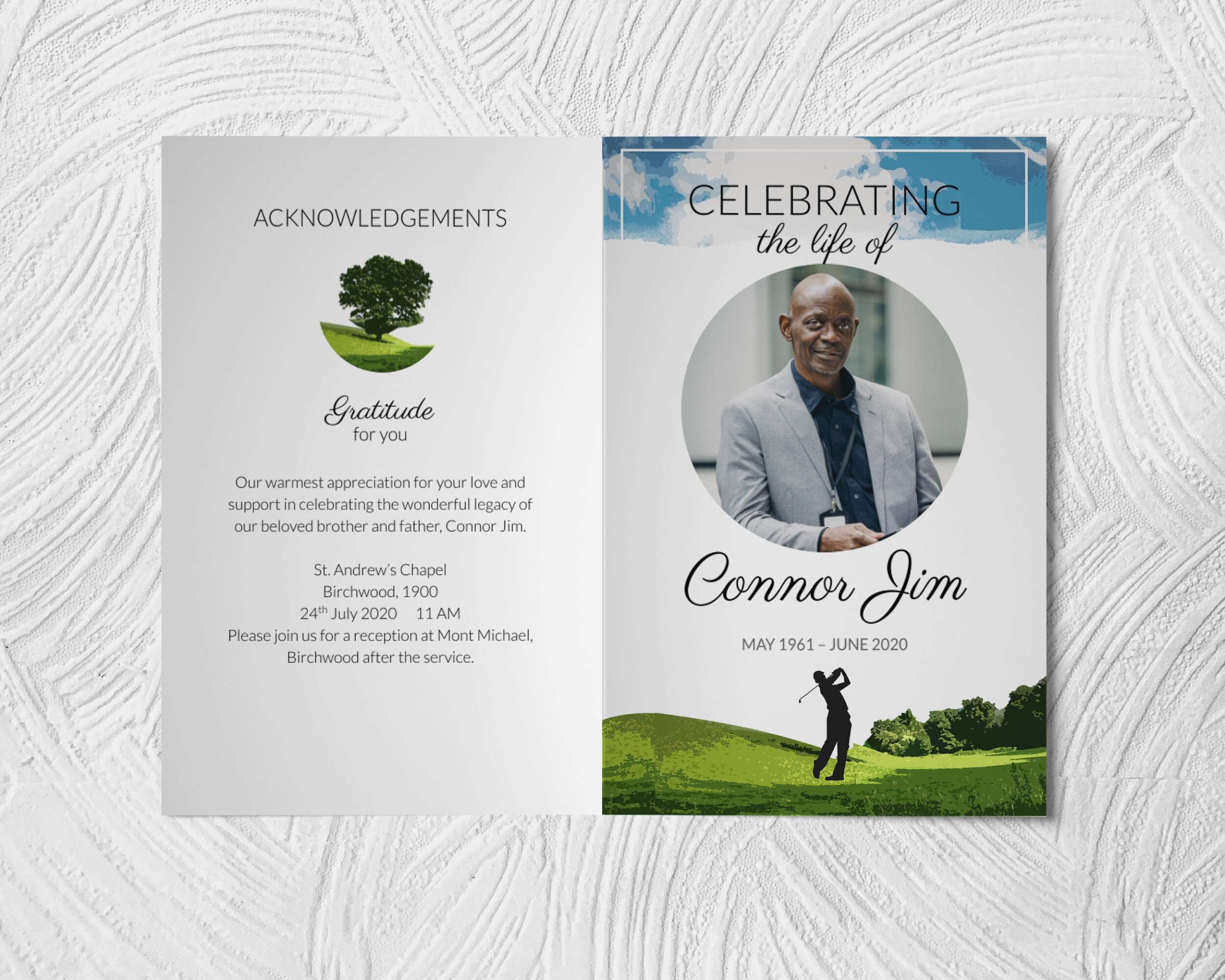 Golf 8 Page Printable Obituary Template Funeral Program for Etsy