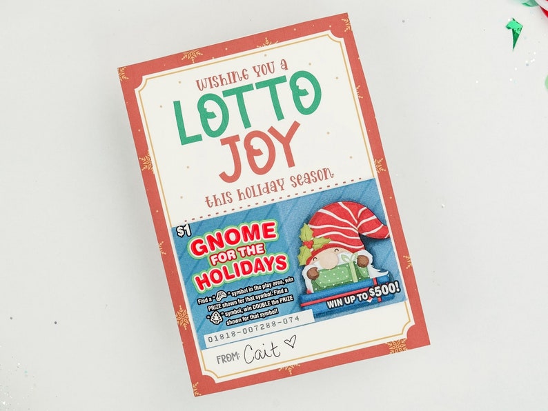 red and green lottery ticket gift card holder for Christmas present