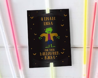 Monster glow stick card printable for DIY treat bags gifts, digital download