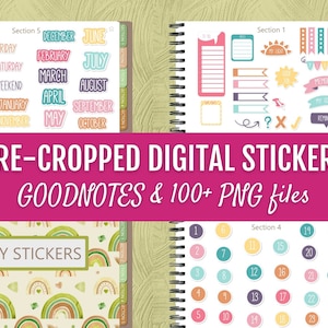 100+ Goodnotes Digital Stickers for work, school, precropped with sticker book included