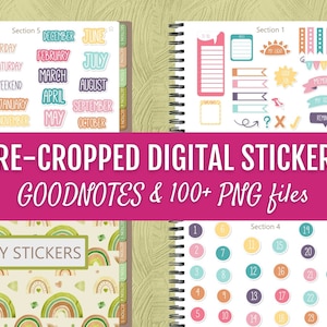 Más de 100 pegatinas digitales de Goodnotes para el trabajo y la escuela, precortadas con libro de pegatinas incluido