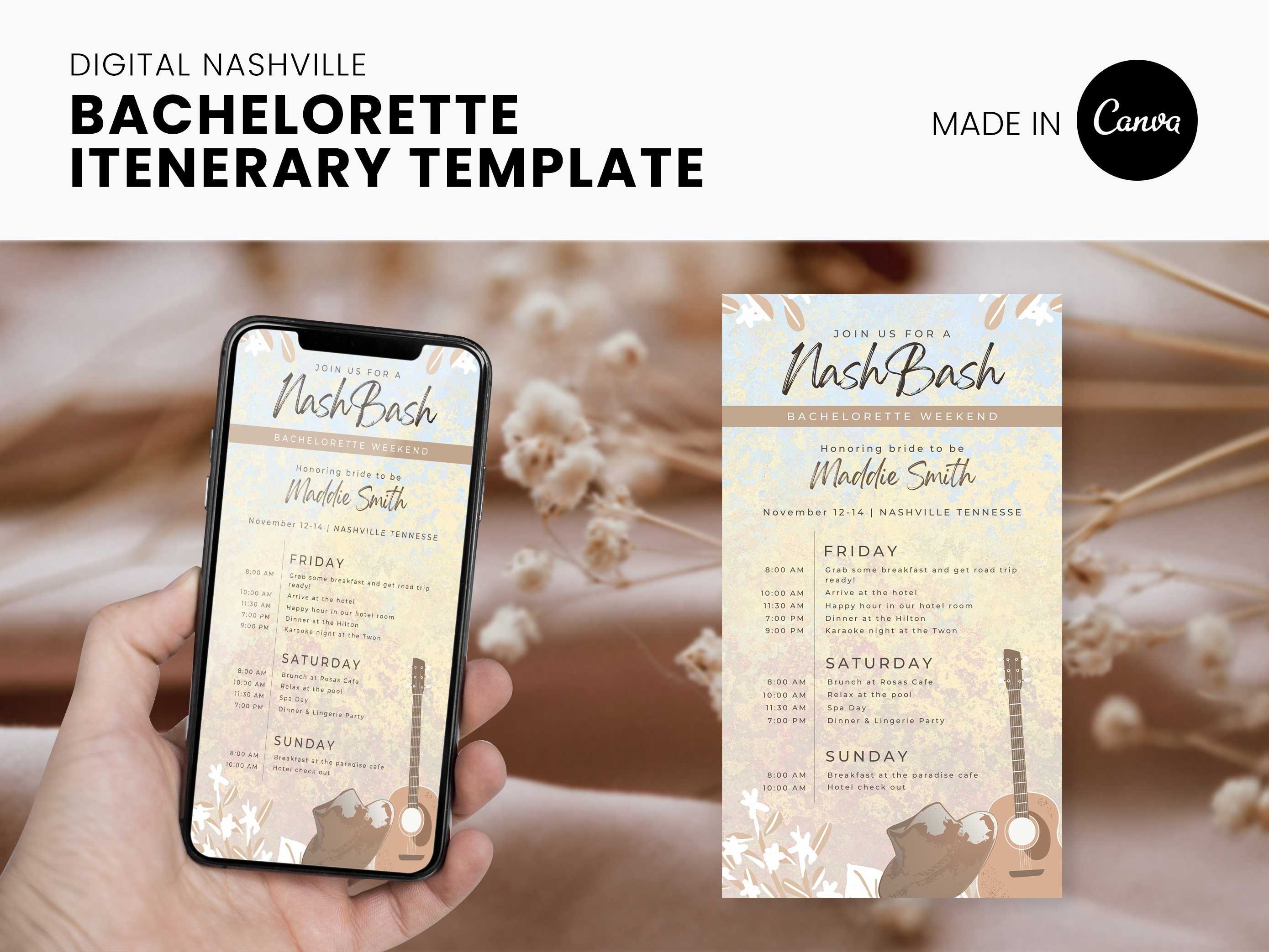 Digital Nashville Bachelorette Itinerary Nash Bash Etsy 日本