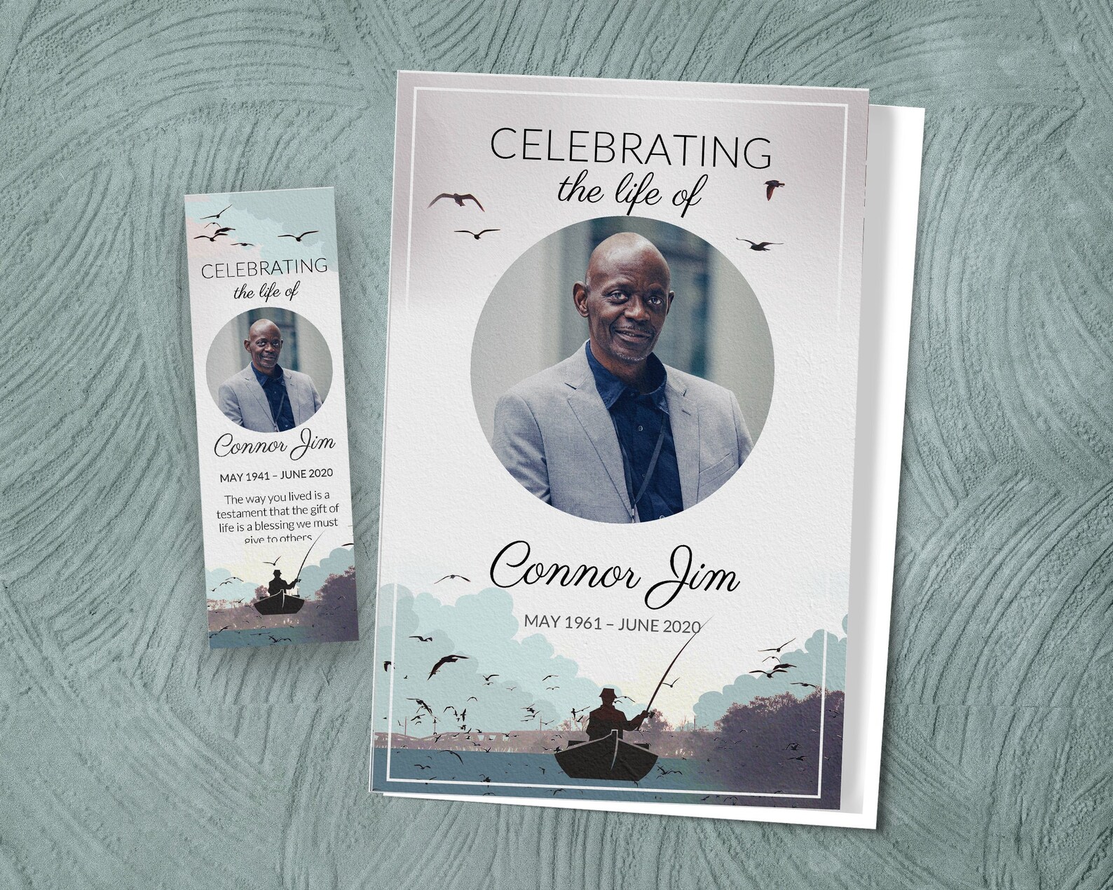 Fishing 8 Page Printable Obituary Template Funeral Program Etsy