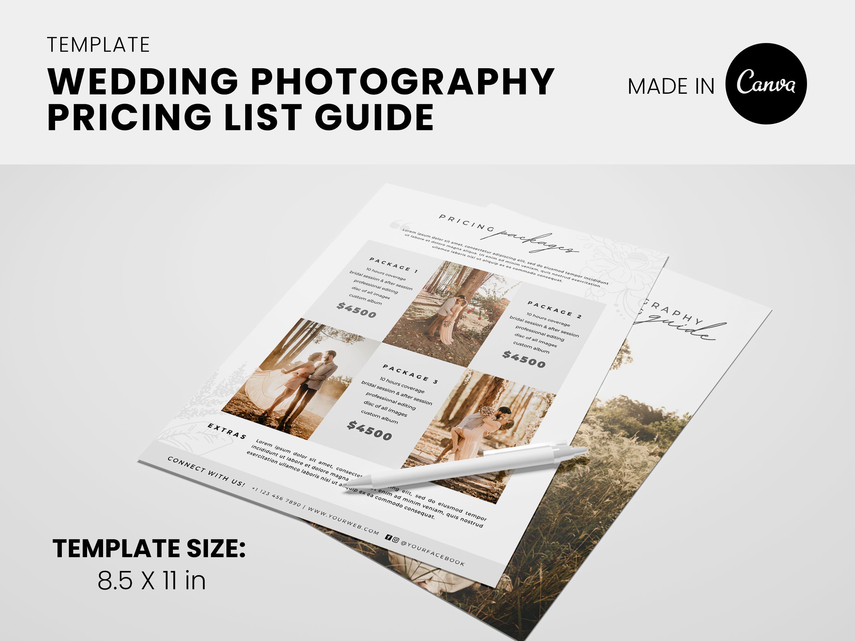Wedding Photography Pricing Guide, Sell Sheet, Contract, Photo Price List,  Editable Canva Template for Photographers - Etsy, image size:2779x2086