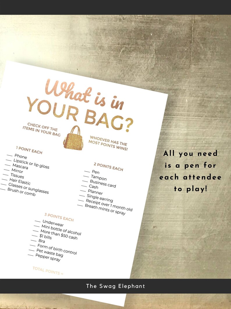 What's in Your Bag Game What's in Your Purse Game Etsy