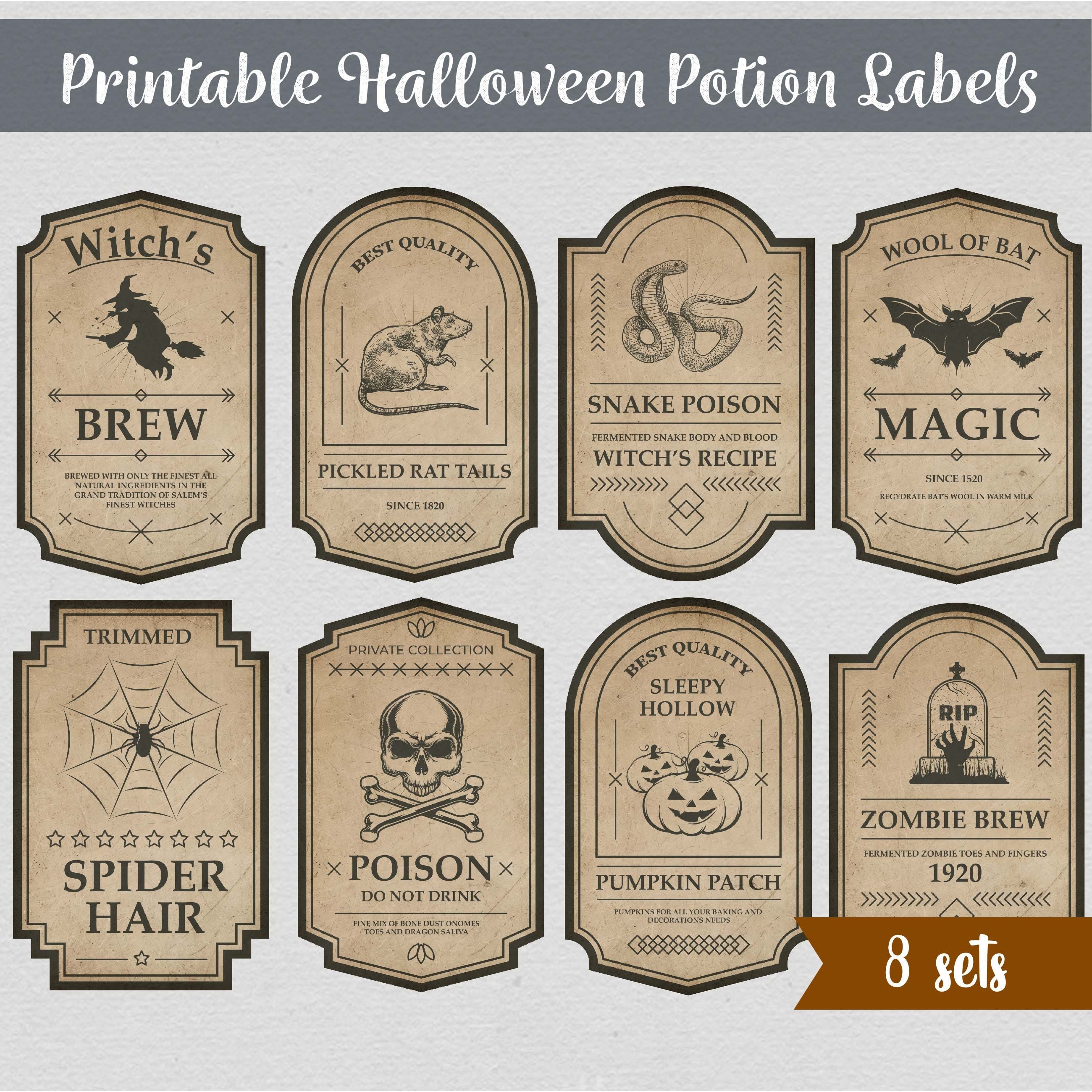 Halloween Potion Apothecary Bottle Labels Includes PDF JPG Digital
