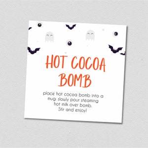 Halloween heiße Kakaobombe druckbare Designs für DIY Leckerlibeutel Geschenke