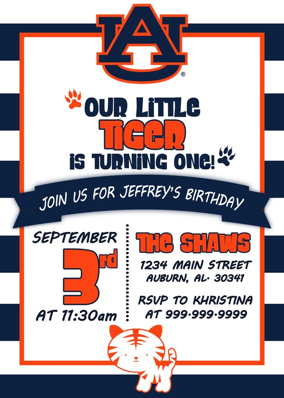 Auburn Tigers Birthday Invitation Etsy