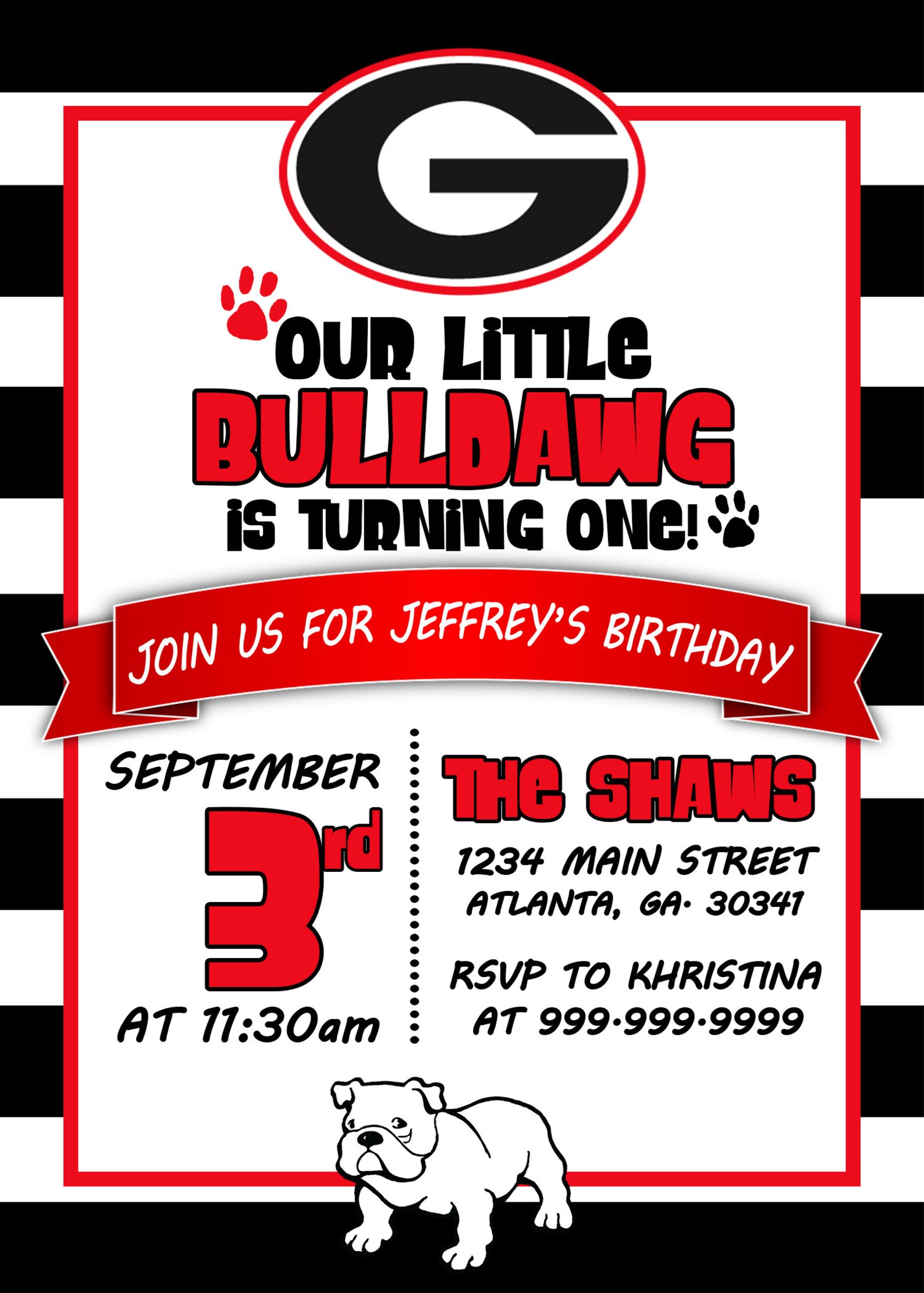 Bulldogs Birthday Invitation Etsy