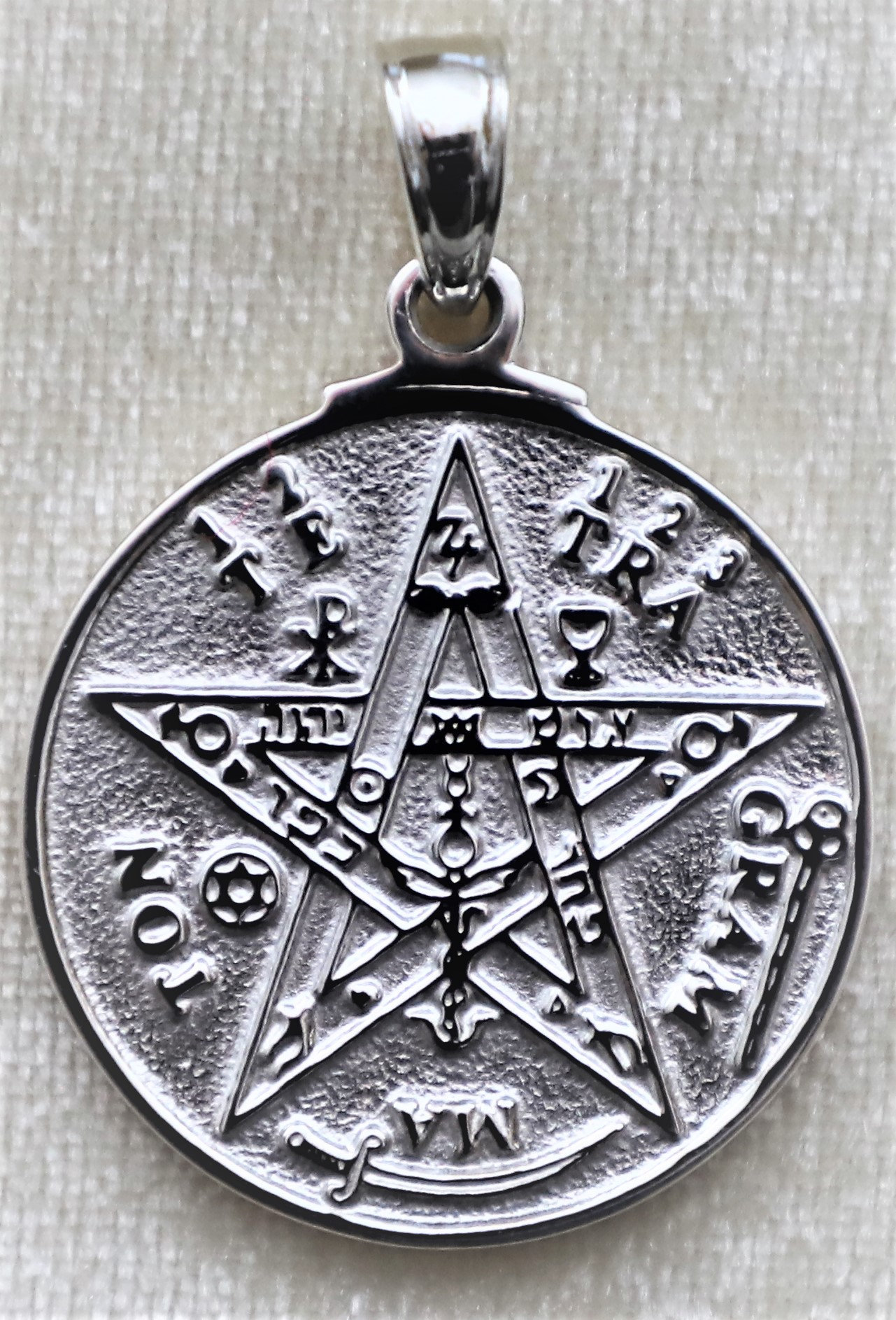 Solide Argent Sterling 925 Tetragrammaton Pentacle de Salomon Pendentif Amulette 
