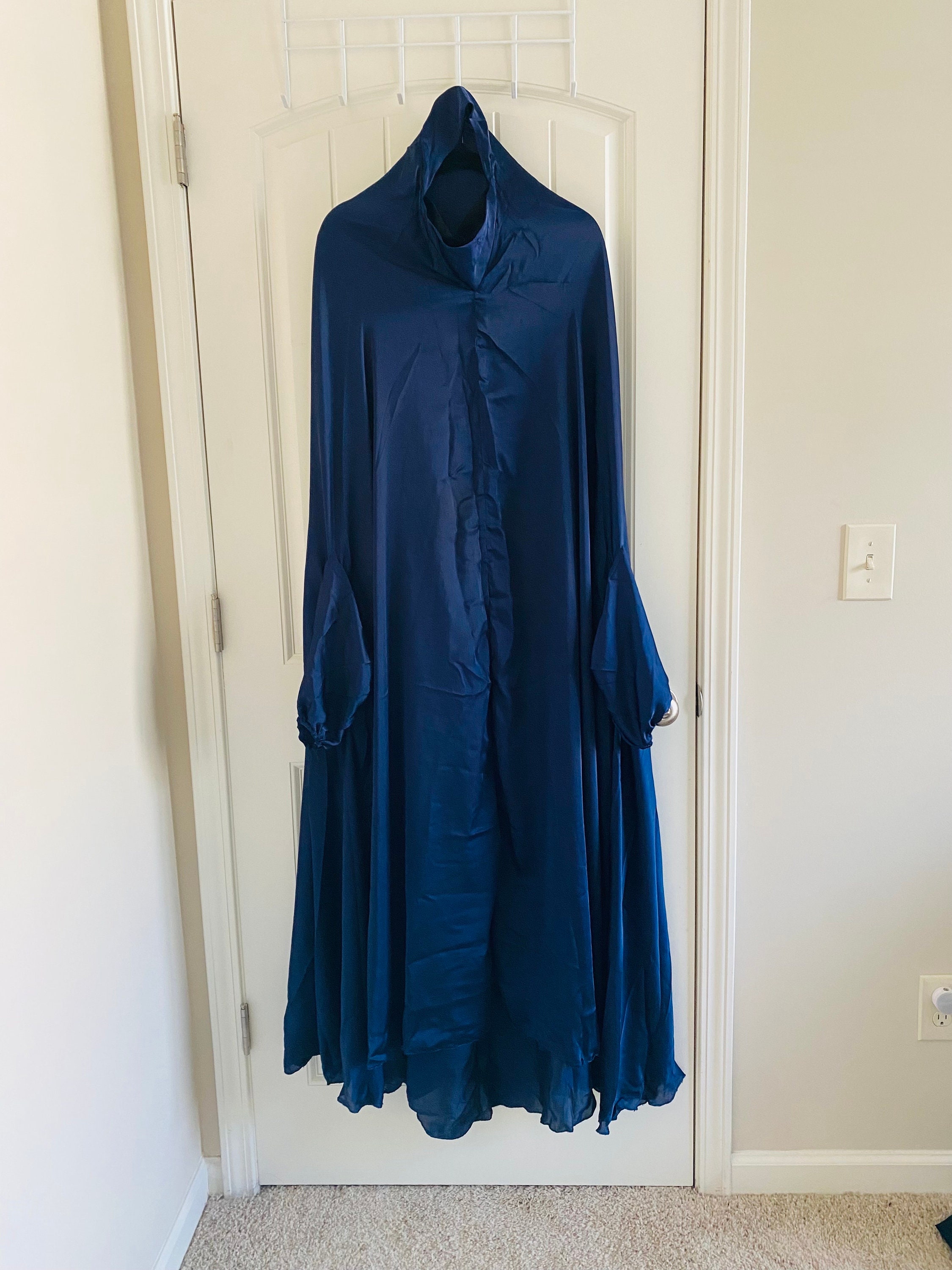 Women’s Silk Salah Dress Navy Blue with Sleeves (Namaz Chaddar)