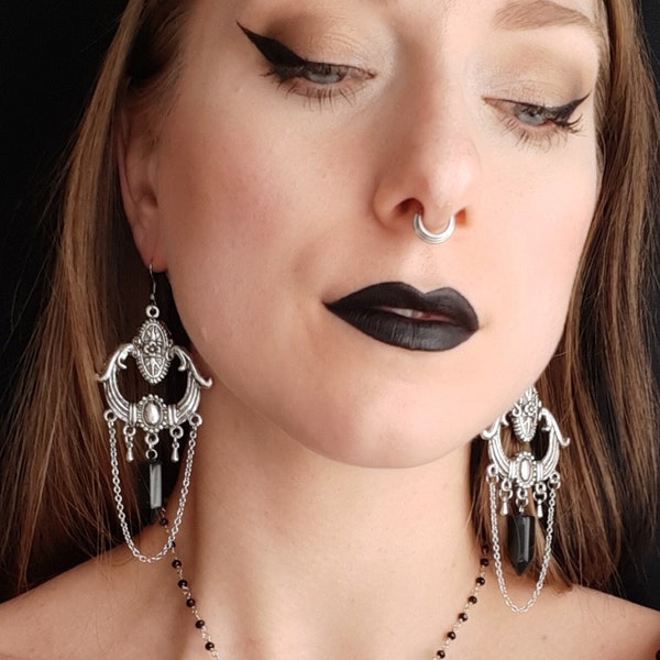 Boucles d'oreilles gothiques boho onyx lustre en filigrane - Romantique, victorien, tradgoth, vintage, equinoxart