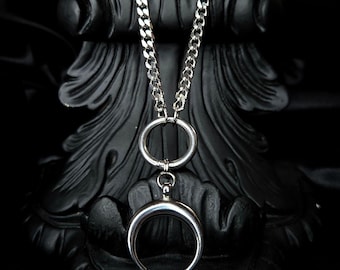 Eclipse crescent moon stainless steel chain necklace: Gothic O ring chain