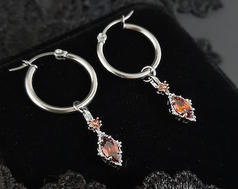 Red Crystal Drop Hoop Earrings: Gothic Vampire Jewelry