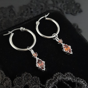 Red Crystal Drop Hoop Earrings: Gothic Vampire Jewelry