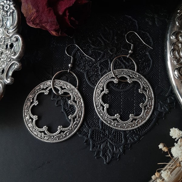 Boucles D'oreilles Croix Style Victorien Gothique Couleur Or 14K Avec Cristaux - Fabrication Italienne
