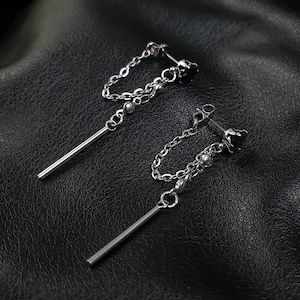 Chain stud stainless earrings - Black zircon stone, chain loop earrings,minimal earrings, dainty earrings, alternative, gothic, Equinoxart