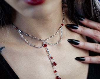 Collar de acero inoxidable con efecto de goteo de sangre: gargantilla gótica de vampiro