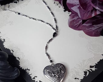 Cursed heart bat locket necklace- Nosferatu stainless necklace
