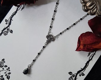 Collier chapelet cristal noir - Witchy, Vampire, alternative, goth, gothique, romantique, deuil, Equinoxart