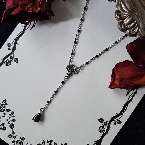 Collier chapelet cristal noir - Witchy, Vampire, alternative, goth, gothique, romantique, deuil, Equinoxart