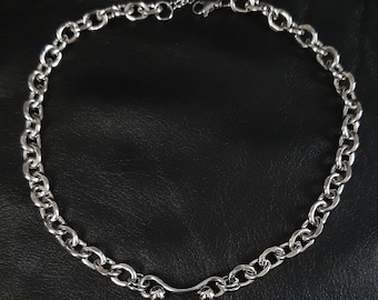 Pierced Stainless chain piercing necklace - Y2K industrial chunky necklace