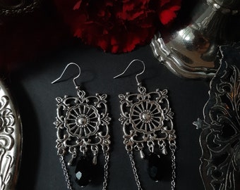 Gothic tradgoth Vintage Romantic Victorian onyx filigree earrings equinoxart