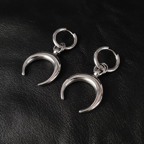 Eclipse Big Stainless Moon Crescent Earrings - Horn, Witchy