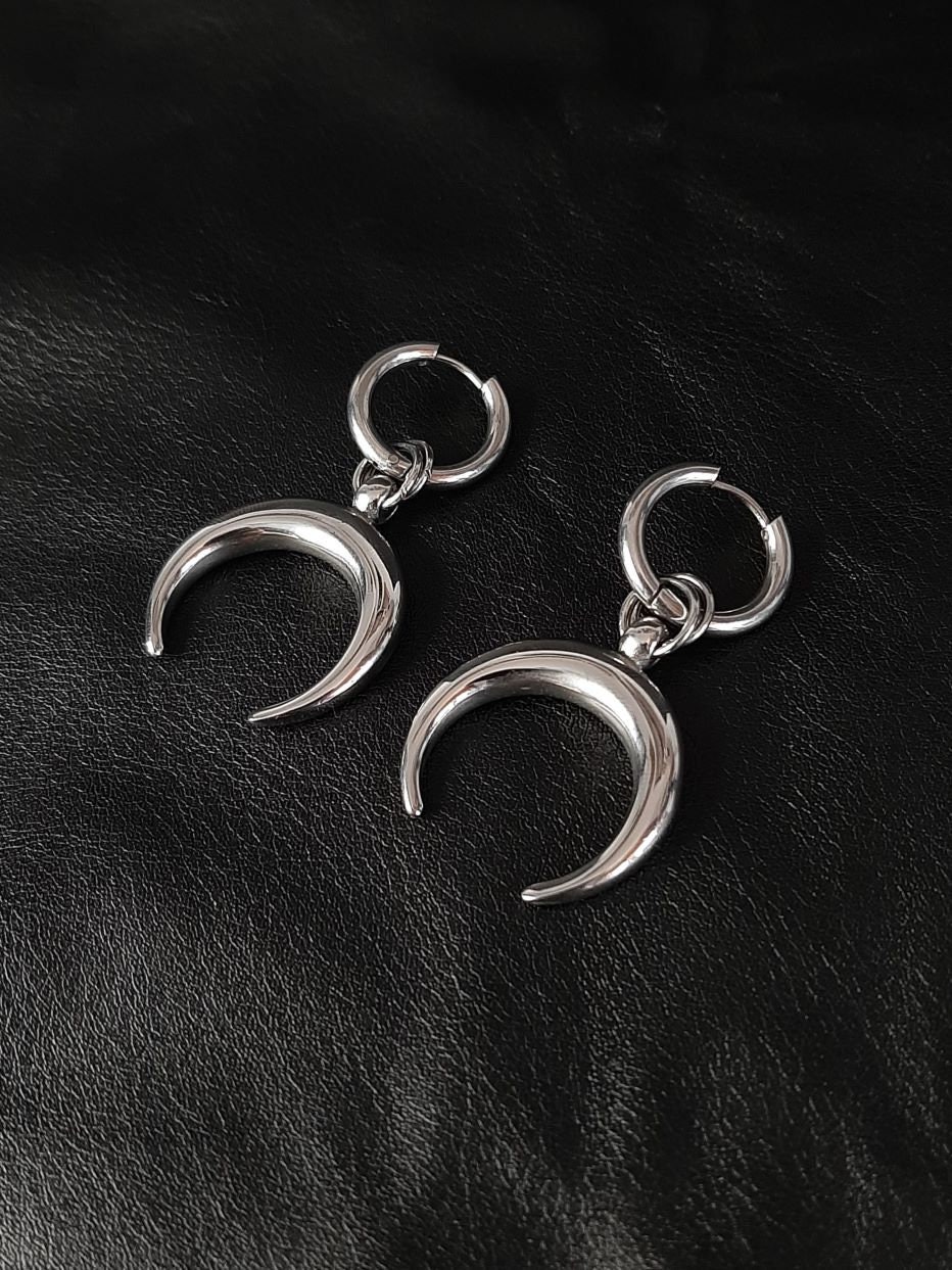 Eclipse Big Stainless Moon Crescent Earrings - Horn, Witchy Eclipse Big Stainless Moon Crescent Earrings - Horn, Witchy