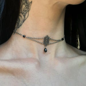 Nightfall Filigree Victorian crystal choker - Gothic antique inspired necklace