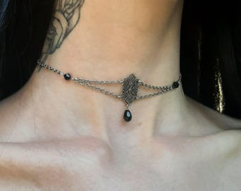 Nightfall Filigree Victorian crystal choker - Gothic antique inspired necklace