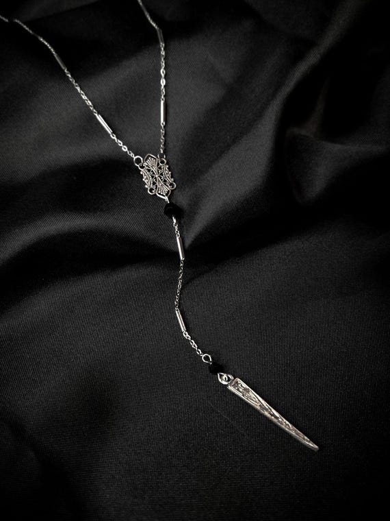 Oracle Victorian filigree rosary crystal spike necklace - Gothic necklace, Witchy, Vampire, alternative, romantic, Equinoxart