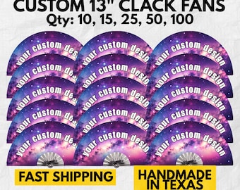 Custom Clack Hand Fan Bulk Order – Personalized Design, 13 Inch - Qty 10, 25, 50, 100