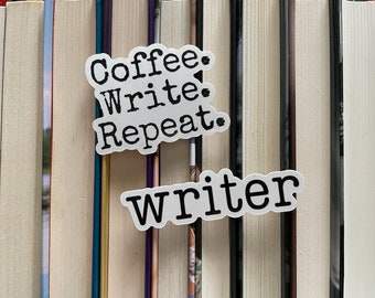 Coffee Write Repeat + Writer Sticker Pack - Stickers for Writers, Authors, Journalists