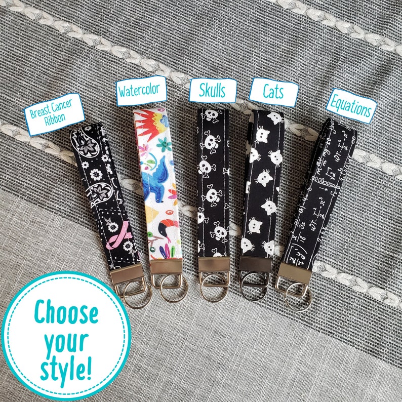 Choose your fabric Novelty Key Fob w/Keychain Wrist Strap Etsy