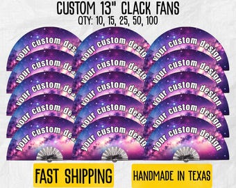Custom Clack Hand Fan Bulk Order – Personalized Design, 13 Inch - Qty 10, 25, 50, 100