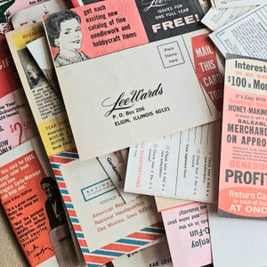 Conjunto de 10 cartões de assinatura de catálogo de revista vintage - cartões aleatórios para soprar - itens efêmeros de cartão de catálogo vintage, suprimentos para diário retrô
