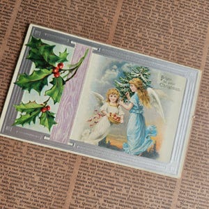 Postal antigua de ángeles navideños religiosos, material para revistas navideñas, postales navideñas, postales coleccionables, efímeras de papel antiguas