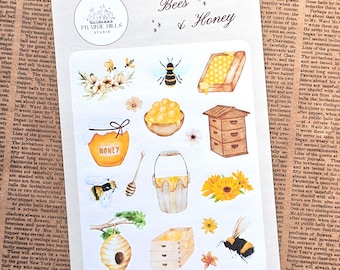Stickervel bijen en honing: rustieke planner, dagboek, plakboekstickers
