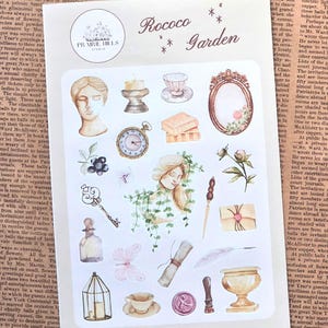 Rococo Garden Floral Sticker Sheet: Vintage Planner, Journal, Scrapbook