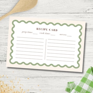 Retro Green Recipe Cards: Vintage Kitchen Organization, Set of 10