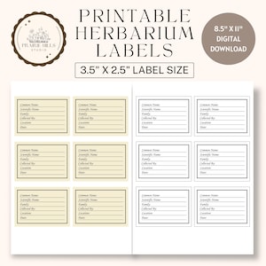 Botanical Herbarium Labels Digital Download File | Printable Plant Specimen Labels