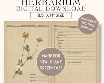Printable Botanical Herbarium Journal | English & German (Digital Download)